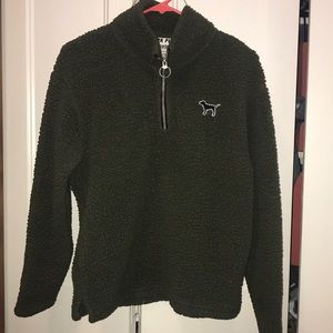 army green fuzzy quarter zip